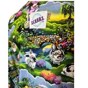 SCRUBS Bunny Print Jacket Womens S Y2K Cottagecore Whimsical Cardigan